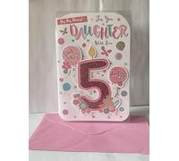 Hip Hip Hooray! For You Daughter With Love Look Who's 5 Today Birthday Card Age 5 5th Five White/Pink/Green Words/Balloons 3D/Glitter/Foil Detail(PRELUDE44313)