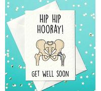 Hip Hip Hooray - Funny Get Well Soon Card for Hip Replacement Recovery, Surgery, or New Hip Gift - Hip Surgery Gift for Men & Women - Cute Humorous Post-Surgery Greeting Card - Greeting Card