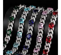 hip hop 9 gemstone Cuban chain zircon necklace hip hop gem jewelry