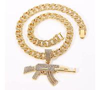 Hip Hop AA Cubic Zirconia Setting Bling Ice Out AK 47 Gun Model Pendants Necklace for Men Rapper Jewelry Gift