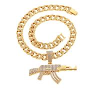 Hip Hop AA Cubic Zirconia Setting Bling Ice Out AK 47 Gun Model Pendants Necklace for Men Rapper Jewelry Gift