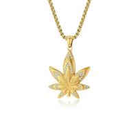 Hip Hop Accessory Titanium Steel Plated 18k Gold Inlaid Diamond Maple Leaf Pendant Necklace, Autumn And Winter Niche Sweater Chain