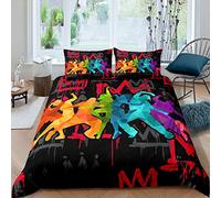 Hip Hop Bedding Set Double Size Rock Music Duvet Cover Dance Party Theme Comforter Cover Set Rainbow Geometric Quilt Cover Boy Bedspread Cover Stylish Duvet Cover