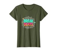 Hip Hop Break Beats Retro Graffiti Style Music Art T-Shirt, Women, Olive, XL