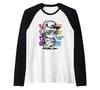 Hip Hop Cat with Headphones Electric Guitar Rock Raglan Baseball Tee