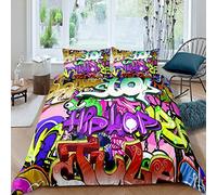 Hip-Hop Comforter Cover Street Culture Graffiti Abstract Style Duvet Cover Colorful Brush Pattern Decor Bedding Set for Adult Teen Boys Hippie Theme Bedspread,1 Duvet Cover with 2 Pillow Case,Double