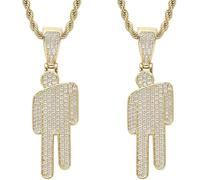 Hip-Hop Couple Necklace Set, Zircon Crooked Head Pendant, Diamond-Encrusted Fashion Jewellery, 2 Pieces (Gold)