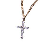 Hip Hop Cross Pendant Necklace Micro Pave Cubic Zirconia Egyptian Style Necklace 24" 30" Chain-Gold Color,20 inch