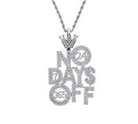 Hip-hop Crown NO DAYS OFF Letter Pendant Necklace for Men Women 2 Color, Brass, Cubic Zirconia