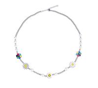 Hip Hop Delicate Smiley Face Sunflower Women Handmade Bead Pearl Chain Split Smile Design Necklace Gift