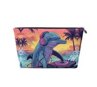Hip-Hop DJ Dolphin Makeup Bag, Cosmetic Bags Travel Toiletry Bag Make Up Bag for Women, Leather Makeup Bag Organizer, Cute Makeup Pouch Silver