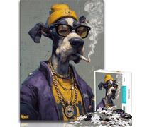 Hip Hop Dog Puzzles for Adults Teens 1000 Pieces,Help The Brain Exercise Addictive Toys to Cultivate Patience A Work of Art 50x75cm