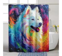 Hip Hop Dog Shower Curtain with 12 Hooks Cute Samoyed Beautiful Oil Paint Abstract White Polyester Guest Fabric Waterproof Decorative Bathroom Home Indoor Short Shower Curtain 62x72 Inch