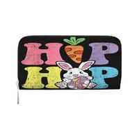 Hip Hop Easter Bunny Egg Hunting Rabbit PU Leather Wallet for Women Men Credit Card Wallet Long Clutch Purse Around Zipper Wallets
