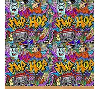 Hip Hop Fabric by The Yard Young Man Graffiti Pattern Upholstery Fabric Teens Street Culture Theme Outdoor Fabric Wall Graffiti Art Reupholstery Fabric for Chairs 1 Yard,(L92*W150cm) Colorful