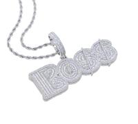 Hip-hop Fashion Letter Boss $ Charm Pendant Necklaces Iced Out Shiny 5A CZ Crystal Stones Choker, Brass, Cubic Zirconia