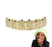 Hip Hop Gold Teeth Caps - Shining Rhinestone Brace, Copper Plated Tooth Grill, Costume Accessory for Cosplay, Party, Christmas, and Music Gatherings | Portable Mouth Jewelry for Men Women Teens