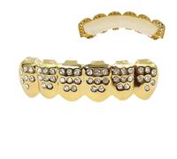 Hip Hop Gold Teeth Caps - Shining Rhinestone Brace, Copper Plated Tooth Grill, Costume Accessory for Cosplay, Party, Christmas, and Music Gatherings | Portable Mouth Jewelry for Men Women Teens