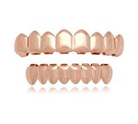 Hip Hop Gold Teeth Grillz Set Top Bottom Tooth Grills Dental Mouth Punk Vampire Fangs Teeth Caps Cosplay Party Rapper Jewelry-rose gold set 3