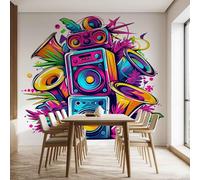 Hip Hop GraffitiRock Instrument Wall Sticker, Boomboxes Trumpet Murals Self Adhesive Photo, Retro Pop Art Wallpaper PVC Murals for Bedroom, Living Room Wall Art 260x175 cm