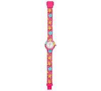 HIP HOP HWU1155 Clock Baby Kids Fun Dial Mono Colour White Movement Only Time 3H Quartz and Silicone Strap with Multicoloured Fabric, purple / yellow, One Size, Bracelet