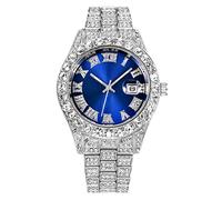 Hip Hop Iced Out Men's Rhinestone Watch Diamond Analog Quartz Watch, BLUE, Quartz Watch