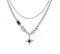 Hip Hop Inspired Double Layer Star Pendant Necklace Mens Trendy Jewelry Minimalist Couples Gift Casual Wear Accessory Black Diamonds Star Necklace