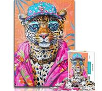 Hip Hop Leopard Adult Puzzles 1000 Pieces,Challenging To Complete But Fun And Humorous Birthday Present,Gifts,Wall Art (75x50cm)