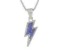 Hip Hop Lightning Bolt Crystal Pendant Necklace Stainless Steel Punk Charm Thunder Iced Out Chic Rhinestone Cubic Zirconia Chain Necklace for Women Men Minimalist Rock Party Fashion Jewelry Gifts, M