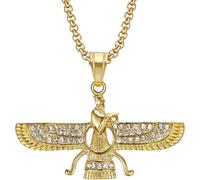 Hip Hop Necklace Women Men Gold Faravahar Pendant Zoroastrian