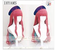 Hip Hop Paradox Live Bae Anne Faulkner Cosplay Wig 80Cm Long Curly Pink Blue Mixed Synthetic Hair Halloween Party + Wig Cap China Wig Only
