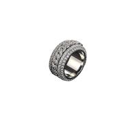 Hip Hop Paved Diamond Cuban Ring, S925 Silver Triple Row Band for Men, 2cm x 1.2cm Skin-Friendly Stackable Birthday Present (silver,No. 12)