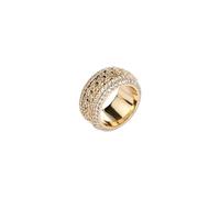 Hip Hop Paved Diamond Cuban Ring, S925 Silver Triple Row Band for Men, 2cm x 1.2cm Skin-Friendly Stackable Birthday Present (gold,No. 9)