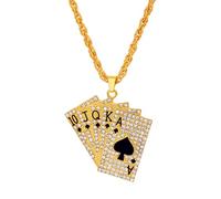 Hip Hop Playing Card Poker CZ Pendant Necklace Stainless Steel Punk Good Luck Ace of Spade Heart Royal Flush Games Chic Rhinestone Crystal Chain Necklace for Men Women Unisex Rock Fashion Jewelry