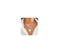Hip-Hop Portrait Pendant Necklace - Trendy OT Buckle Chain Choker with Alloy Pendant for Women, Stylish Layered Necklace Gold Coin Sun Pendant Necklace Cuban Link Necklace OT Buckle Necklace