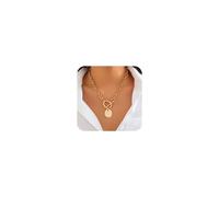 Hip-Hop Portrait Pendant Necklace - Trendy OT Buckle Chain Choker with Alloy Pendant for Women, Stylish Layered Necklace Gold Coin Sun Pendant Necklace Cuban Link Necklace OT Buckle Necklace