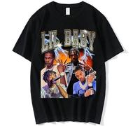 Hip Hop Rapper Lil Baby T Shirt Men 90s Vintage Graphic Tee Shirt Tops Cotton Short Sleeve T-Shirts Streetwear Harajuku Unisex Size M Black