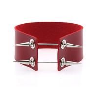 Hip Hop Rock Punk Goth Holloween PU Leather Bondage Choker Necklace Women Men Long Spiker Rivet Collar Harajuku Festival Jewelry(Red)