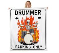 Hip Hop Skull Flannel Fleece Throw Blanket 60"x80" Drummer Music Fire Fuzzy Blanket for Sofa Couch Drum Skeleton Retro All Season Bed Blankets Plush Blankets,White Gray Orange