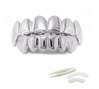 Hip Hop Teeth Grills for Teeth Mouth, Hip Hop Mouth Grills for Men and Women, Silver Plated Hip Hop Style Tooth for Halloween, Cosplay, Party (Silver, 1.97in)