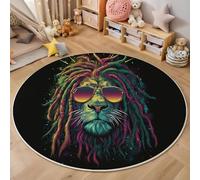 Hip-Hop Trend Round Rugs for Living Room, 60cmDreadlocks Lion Soft Fluffy Carpet Rugs Non Slip Non Shedding Circle Rug for Bedroom Office Dining Lounge, Black