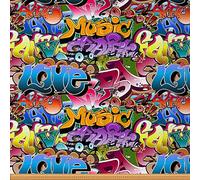 Hip Hop Upholstery Fabric for Chairs Street Culture Graffiti Fabric by The Yard Hippie Wall Graffiti Art Decorative Fabric for Upholstery and Home DIY Projects 3 Yards,(L276*W150cm) Colorful