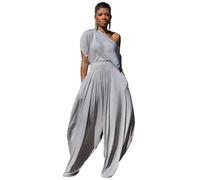 Hip Hop Women 2pcs Set Off Shoulder T-Shirt Tops and Loose Haren Pants Suit Sweatsuit Tracksuit Two Piece Set Outfits, Gray, M