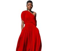 Hip Hop Women 2pcs Set Off Shoulder T-Shirt Tops and Loose Haren Pants Suit Sweatsuit Tracksuit Two Piece Set Outfits, Red, Medium