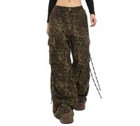 Hip Hop Women's Leopard Print Cargo Pants Wide Leg Zip Low Waist Trousers Baggy Summer Retro E-girl Harajuku Fashion Elastic Waist Buttons Casual Trousers(XXL)