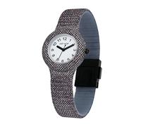 HIP HOP Women's Watch, SHIMMER CRUSH Collection, Analogue Quartz Movement, Water Resistant to 50 m, Silicone Strap with Fabric, Adjustable Length, Gift Ideas for Women, Black, 32, Modern