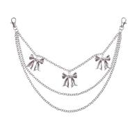 Hip Hop Y2k Bow Charm Pants Trouser Multi-layer Chain for Woman Fashion Stylish Silver Bowknot Jean Rock Street Pocket Wallet Chains Aesthetic Punk Emo Belt Body Jewelry Keychain Backpack Accessories