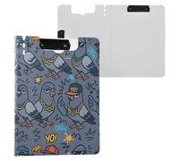 Hip- Pigeon Gray Clipboard Folder Two Metal Clips Pen Holder Clip Board with Cover Clipboard Clipfolio Stationery Supply
