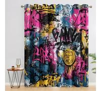 Hip Pop Graffiti Blackout Curtains, 54 Drop, Hippie Abstract Teen Printed Curtains for Living Room, Bedroom, Eyelet Drapes for Window Home Decor, 66x54 Inch 2 Panels Q1F1-22