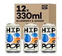 Hip Pop Kombucha, Blueberry & Ginger, Low Calorie, 100% Natural, Vegan, Branding of Cans May Vary, 12 x 330 ml
